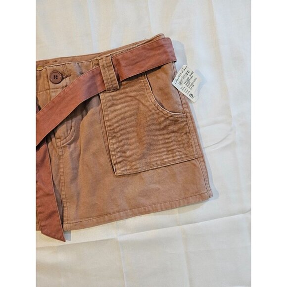 Vintage Y2K Refuge Cargo Micro Mini Skirt size 9 Peach/Brown Corduroy Pockets NE - Picture 2 of 5